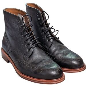 Gordon Rush black cow leather lace up wing tip ankle boot chelsea men's 9